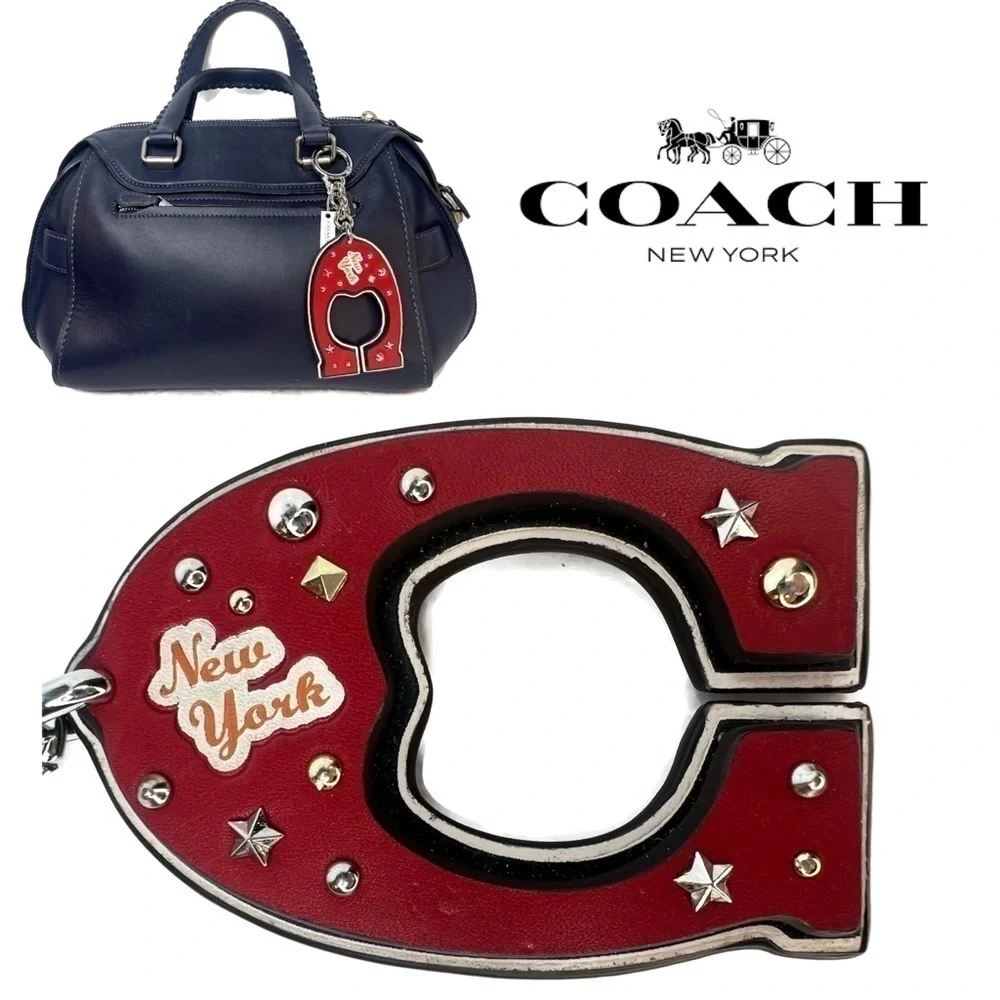 COACH VARSITY C BAG CHARM (F23585) SILVER/TRUE RIVETED RED KEY CHAIN KEYCHAIN